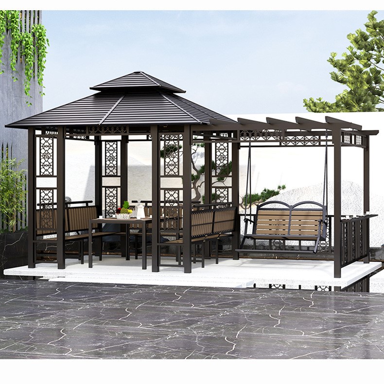 Chòi sân vườn mái kẽm có xích đu tích hợp
