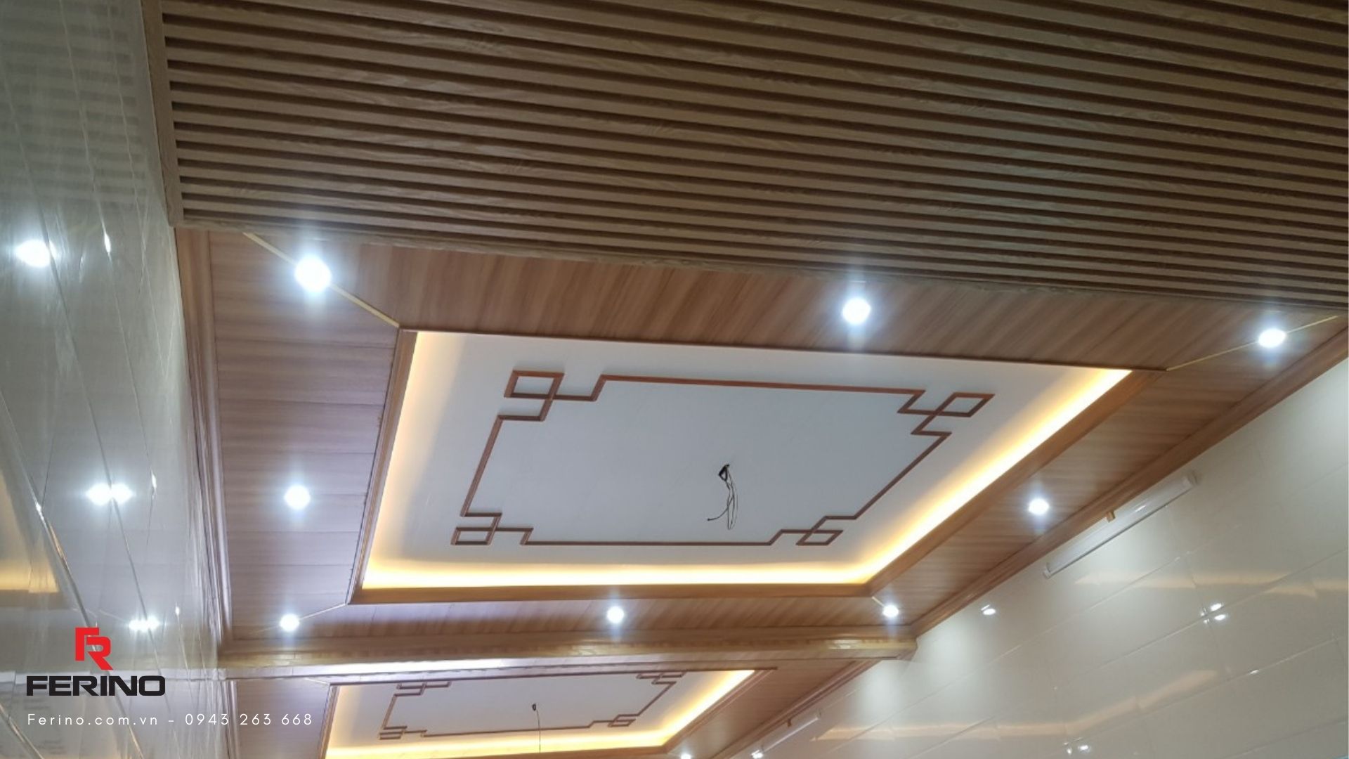 Thi công trần vân gỗ và hoàn thiện thiết bị